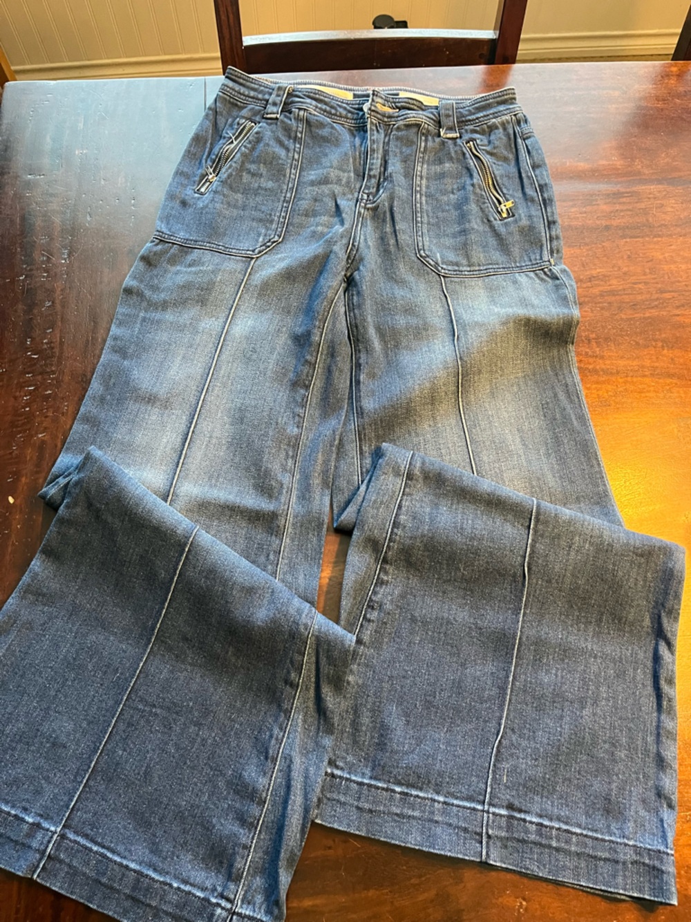Pilcro Wide-Leg Flare Jeans in Mid Blue Denim - Picture 1 of 3